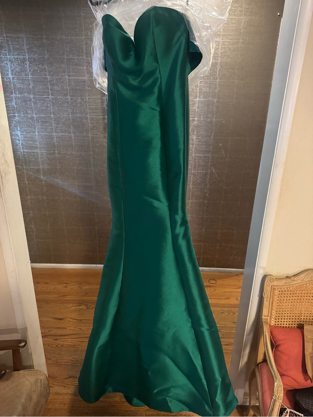 Jovani Strapless Satin Gown in Emerald Green